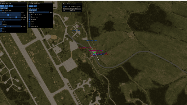 DayZ DMA Radar: a map with player and loot markers