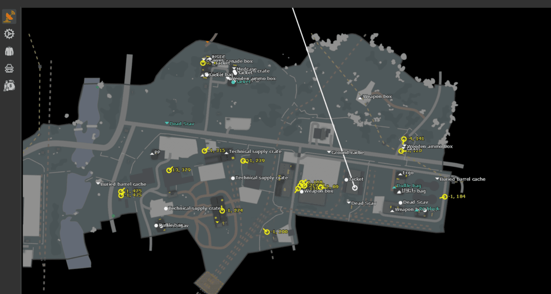 EFT-DMA-Radar-v2: a map with player and loot markers